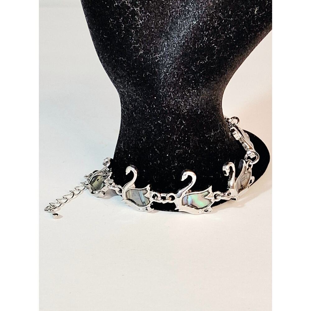 Silver Tone Abalone Geese Charm Bracelet 8 1/2 inch Novelty
